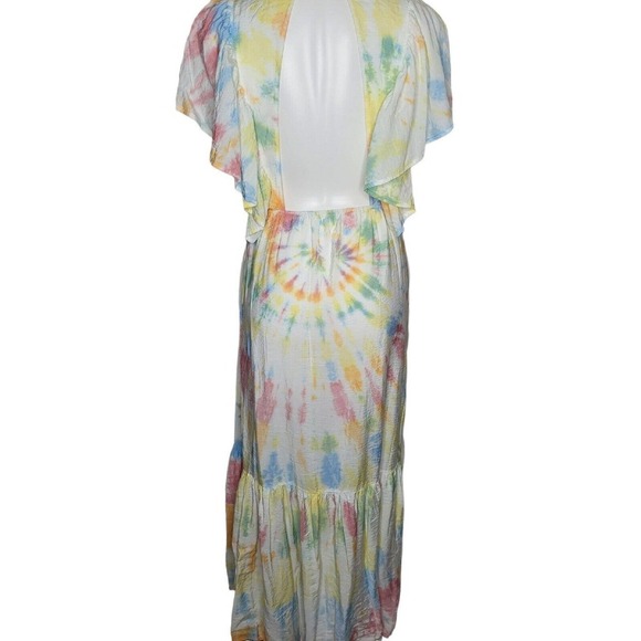 New Young Fabulous & Broke Cruz Ruffle Open Back Maxi Dress Tie Dye Med cottage - Picture 2 of 10